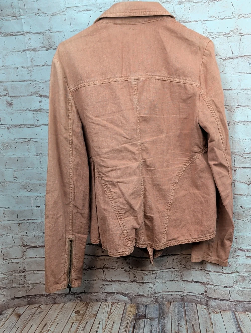 Free People Rosewood Washed Linen Blend Moto Jacket- Womens Size Small Like New - Picture 8 of 8
